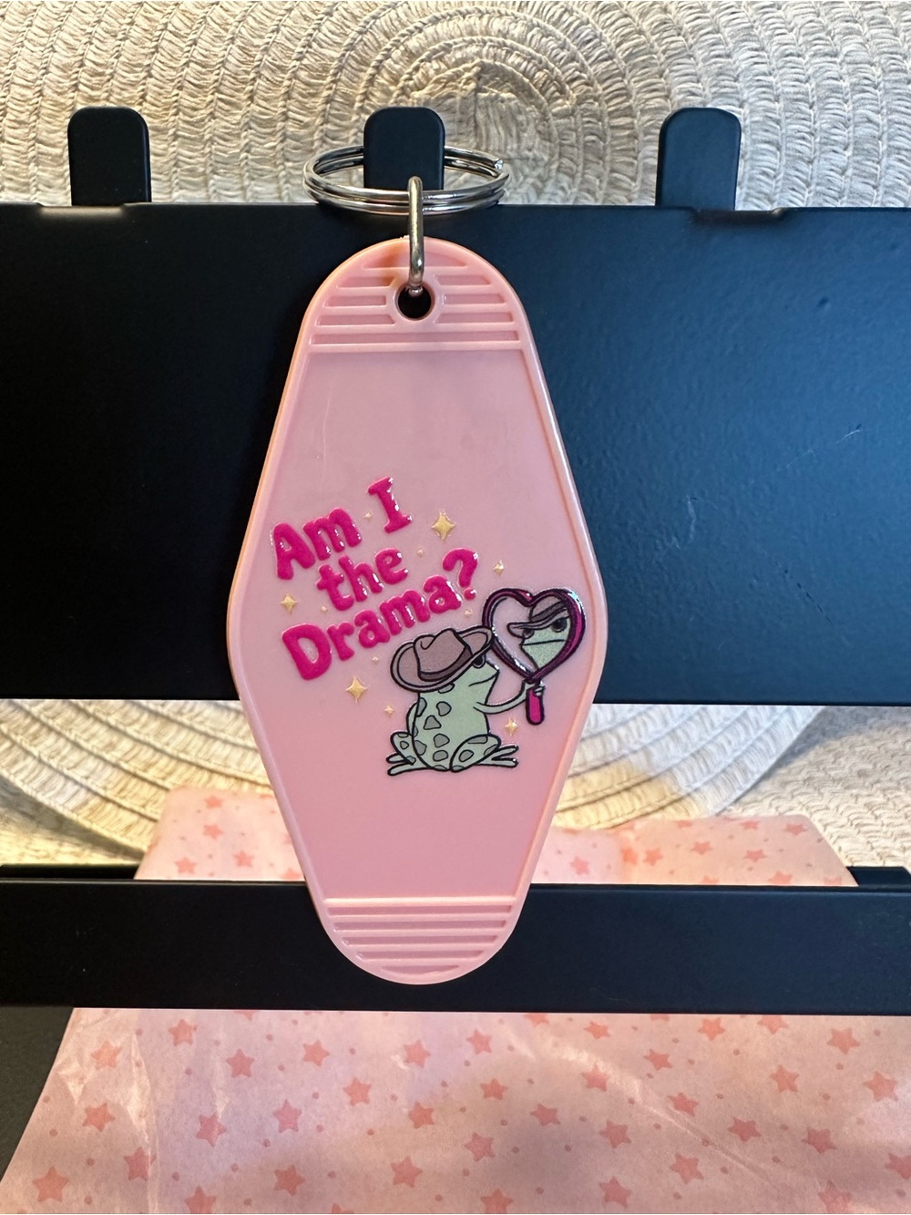 Pink 'Am I the Drama?' Frog Motel Keychain